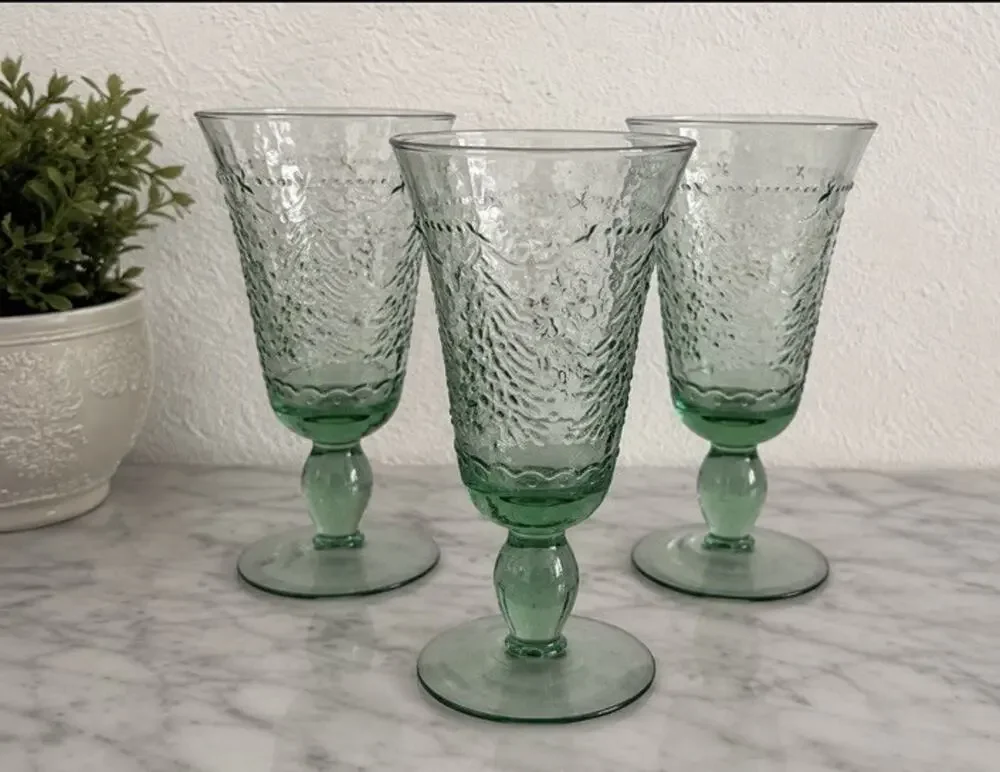 Studio Nova Holiday Cheer Handmade Goblets Christmas Trees Glasses 12oz Set Of 3
